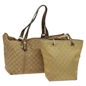 GUCCI GG Canvas Shoulder Bag 2Set Beige Gold Auth ti3169